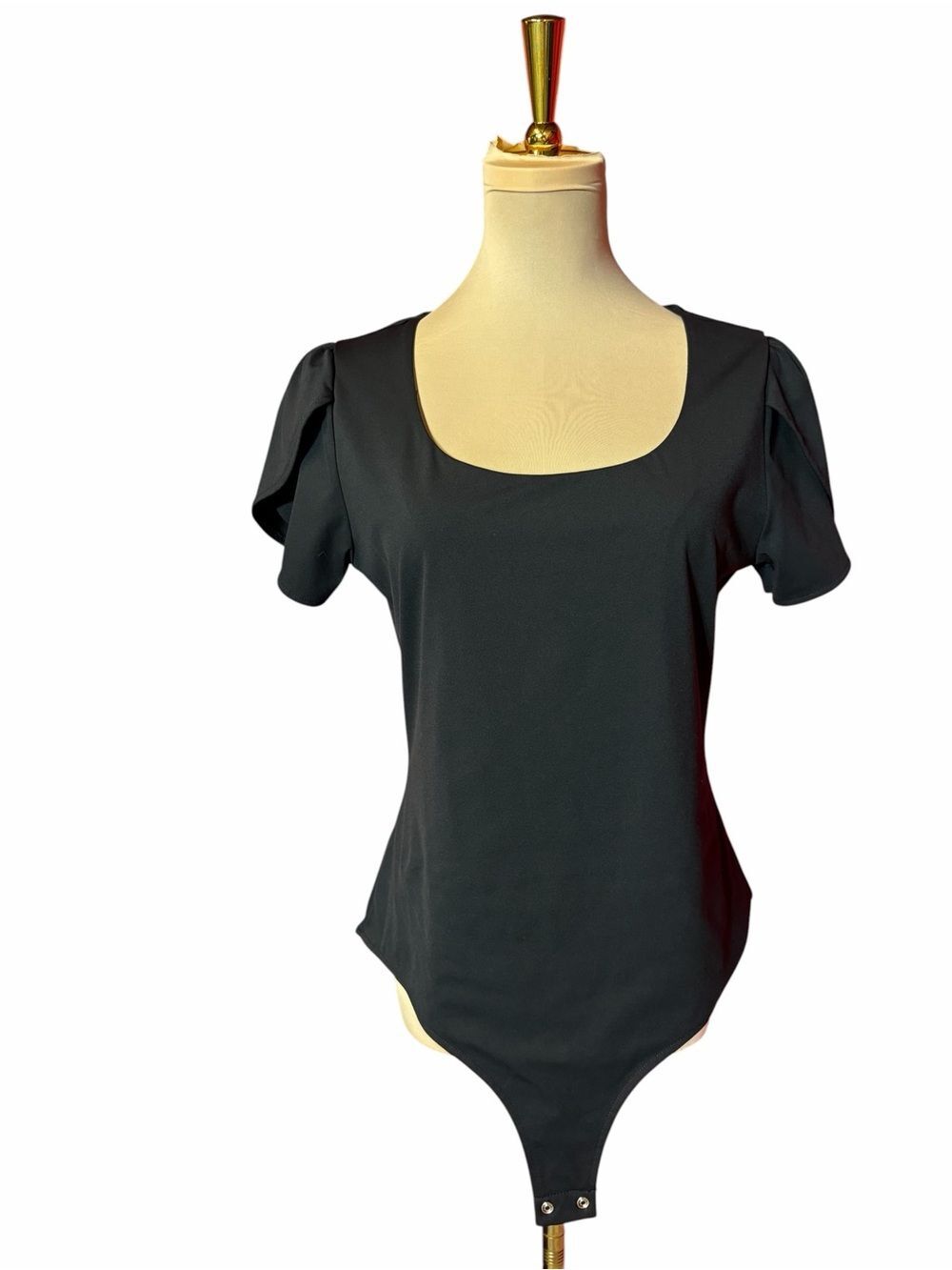 Pinkm Style Black Square Neck Bodysuit Puff Sleeve Stretch Top XL